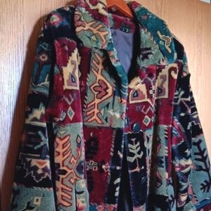 Faux Fur Boho Gallery Coat - Bohemian Teddy Jacket Women's Large Size 12 Vintage